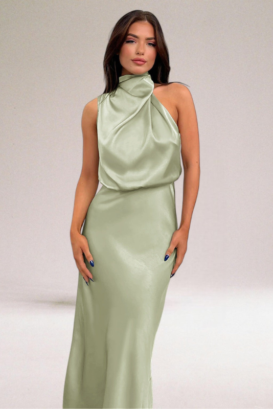 MELINDA | GLAMOROUS SATIN HALTER DRESS