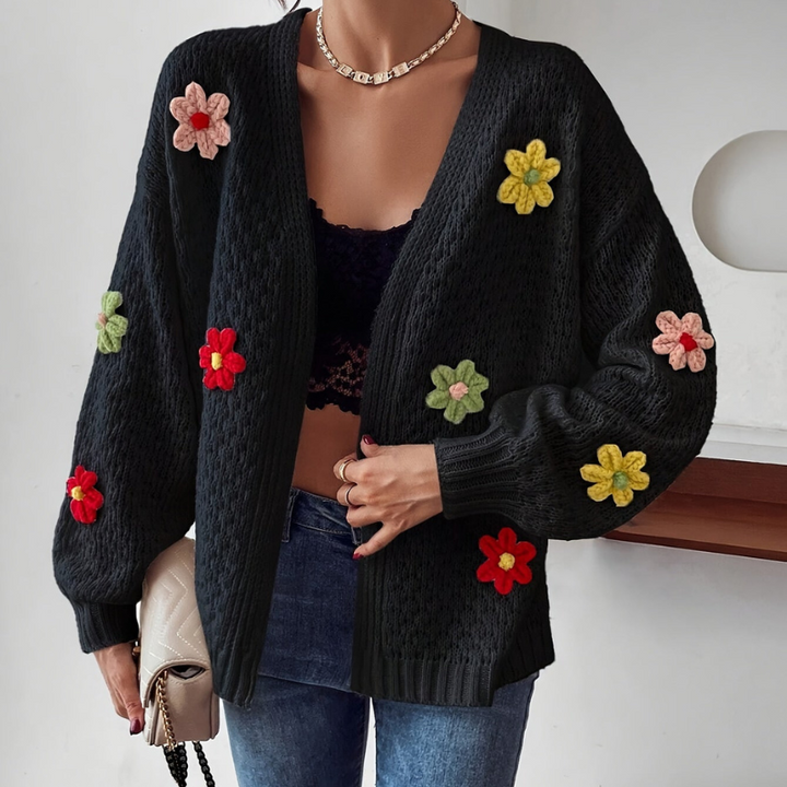 RISETTE - CARDIGAN TRICOTE A MOTIF FLORAL