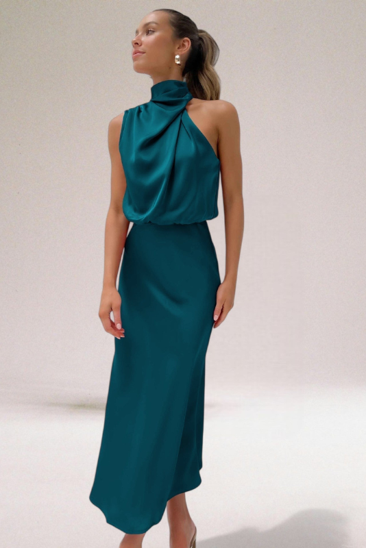 MELINDA | GLAMOROUS SATIN HALTER DRESS