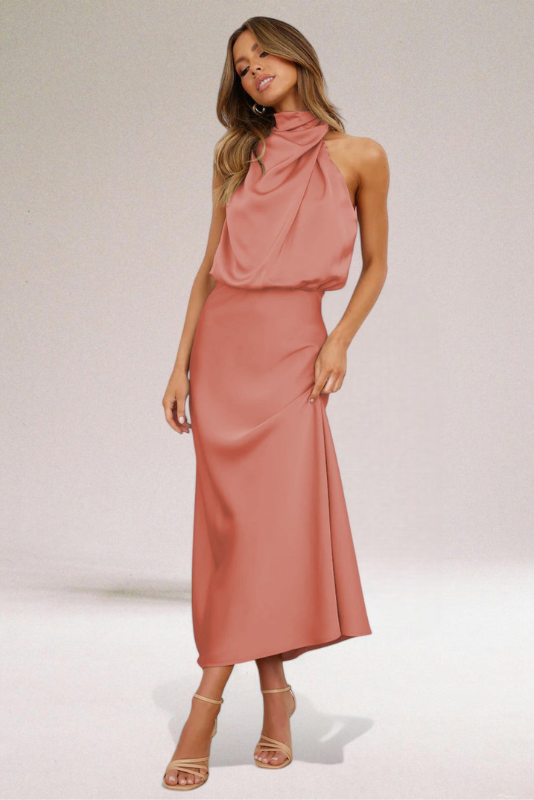 MELINDA | GLAMOROUS SATIN HALTER DRESS