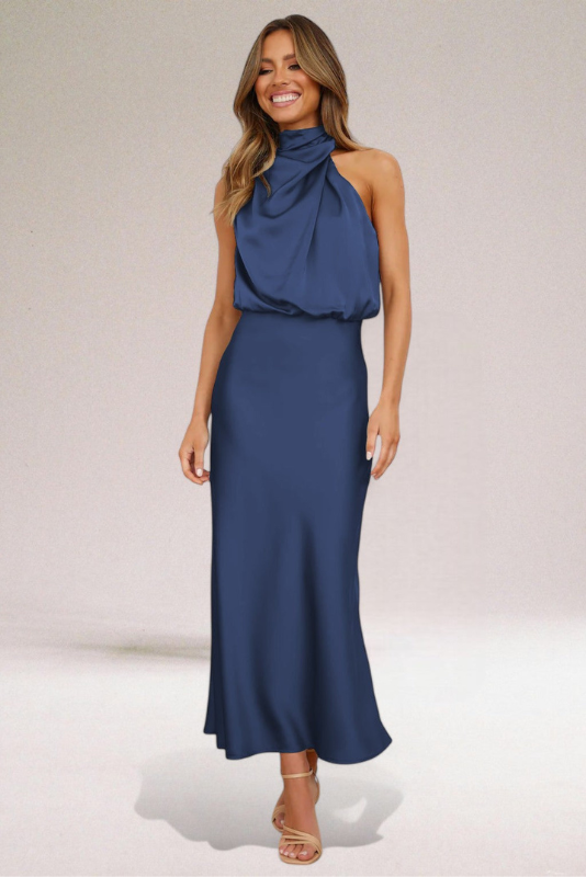 MELINDA | GLAMOROUS SATIN HALTER DRESS