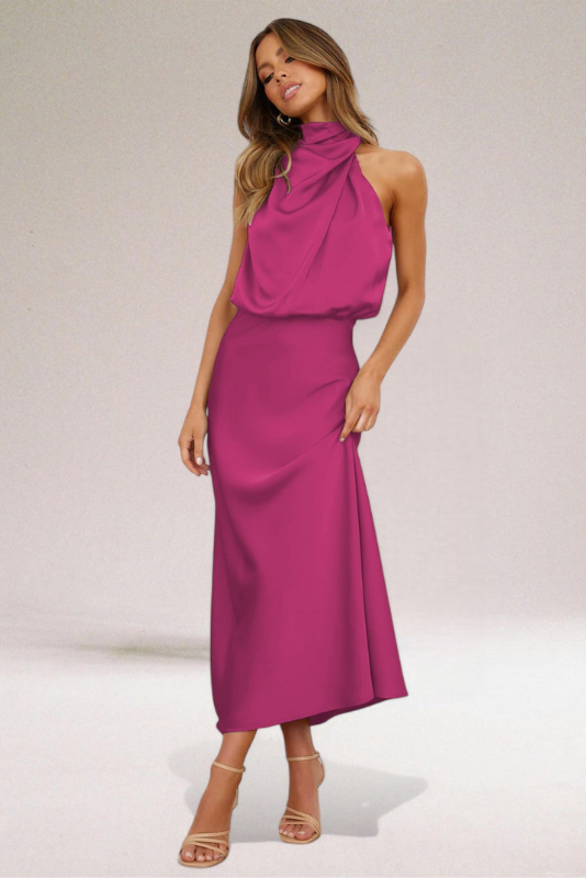 MELINDA | GLAMOROUS SATIN HALTER DRESS