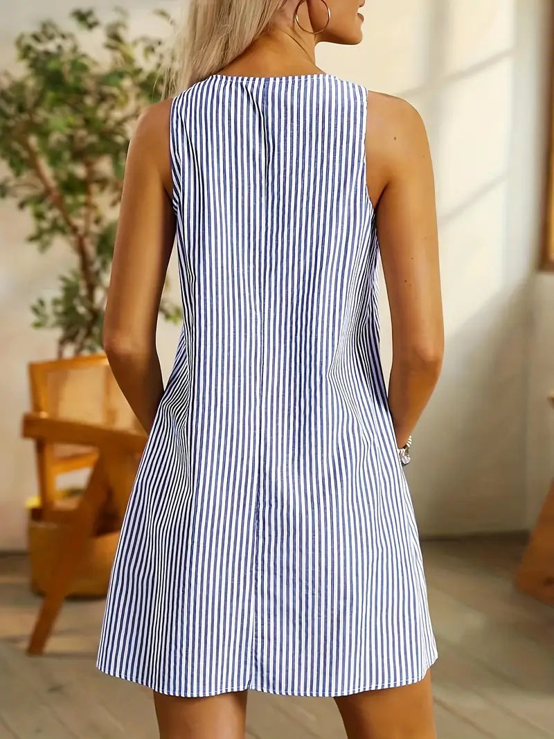 SELENE - SLEEVELESS STRIPES KNEE-LENGTH DRESS