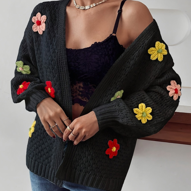 RISETTE - CARDIGAN TRICOTE A MOTIF FLORAL