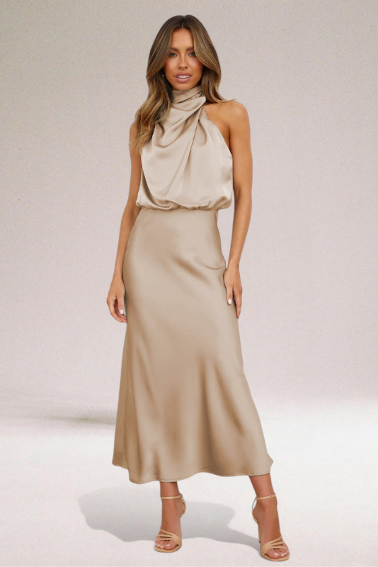 MELINDA | GLAMOROUS SATIN HALTER DRESS