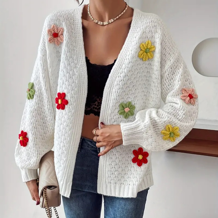 RISETTE - CARDIGAN TRICOTE A MOTIF FLORAL